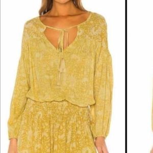 Indah Anthropologie Yellow Batik Sashi Blouson Dress Rayon Saffron S